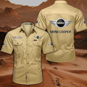 Mini Cooper Hemd mit kurzen Ärmeln, All-Over-Print Kurzarmhemd CAR444052625849 - Khaki