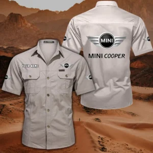 Mini Cooper Hemd mit kurzen Ärmeln, All-Over-Print Kurzarmhemd CAR444052625849 - Beige