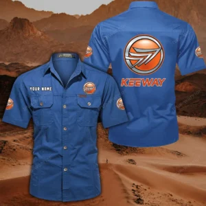 Keeway Motorcycles Hemd mit kurzen Ärmeln, All-Over-Print Kurzarmhemd CAR444052625850 - Cowboyblau