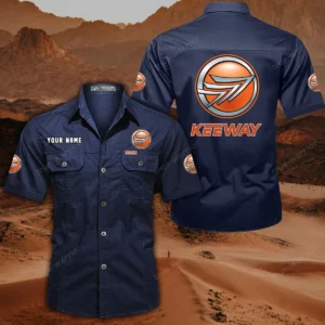 Keeway Motorcycles Hemd mit kurzen Ärmeln, All-Over-Print Kurzarmhemd CAR444052625850 - Dunkelblau