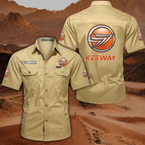 Keeway Motorcycles Hemd mit kurzen Ärmeln, All-Over-Print Kurzarmhemd CAR444052625850 - Khaki