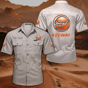 Keeway Motorcycles Hemd mit kurzen Ärmeln, All-Over-Print Kurzarmhemd CAR444052625850 - Beige