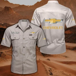 Chevrolet Hemd mit kurzen Ärmeln, All-Over-Print Kurzarmhemd CAR444052625855 - Beige