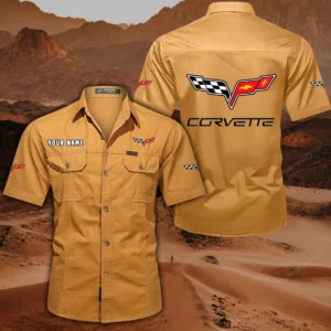 Corvette C6 Hemd mit kurzen Ärmeln, All-Over-Print Kurzarmhemd CAR444052625856 - Gelb-Orange