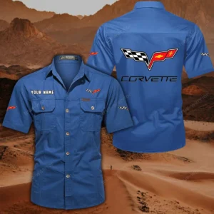 Corvette C6 Hemd mit kurzen Ärmeln, All-Over-Print Kurzarmhemd CAR444052625856 - Cowboyblau