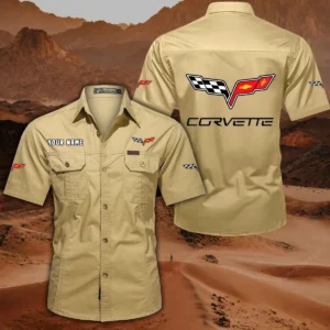 Corvette C6 Hemd mit kurzen Ärmeln, All-Over-Print Kurzarmhemd CAR444052625856 - Khaki