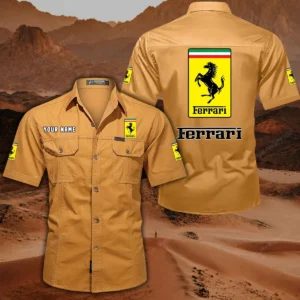 Ferrari Hemd mit kurzen Ärmeln, All-Over-Print Kurzarmhemd CAR444052625858 - Gelb-Orange