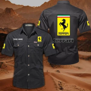 Ferrari Hemd mit kurzen Ärmeln, All-Over-Print Kurzarmhemd CAR444052625858 - Schwarz