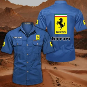 Ferrari Hemd mit kurzen Ärmeln, All-Over-Print Kurzarmhemd CAR444052625858 - Cowboyblau