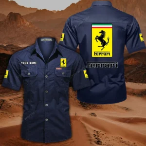 Ferrari Hemd mit kurzen Ärmeln, All-Over-Print Kurzarmhemd CAR444052625858 - Dunkelblau