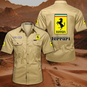 Ferrari Hemd mit kurzen Ärmeln, All-Over-Print Kurzarmhemd CAR444052625858 - Khaki