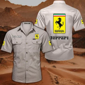 Ferrari Hemd mit kurzen Ärmeln, All-Over-Print Kurzarmhemd CAR444052625858 - Beige