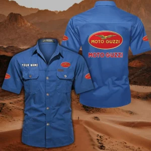 Moto Guzzi Hemd mit kurzen Ärmeln, All-Over-Print Kurzarmhemd CAR444052625860 - Cowboyblau