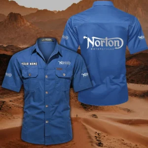 Norton Motorcycles Hemd mit kurzen Ärmeln, All-Over-Print Kurzarmhemd CAR444052625861 - Cowboyblau