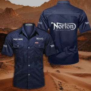 Norton Motorcycles Hemd mit kurzen Ärmeln, All-Over-Print Kurzarmhemd CAR444052625861 - Dunkelblau