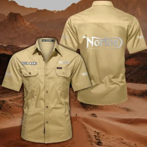 Norton Motorcycles Hemd mit kurzen Ärmeln, All-Over-Print Kurzarmhemd CAR444052625861 - Khaki