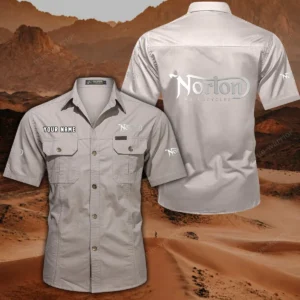 Norton Motorcycles Hemd mit kurzen Ärmeln, All-Over-Print Kurzarmhemd CAR444052625861 - Beige