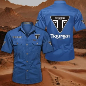 Triumph Motorcycles Hemd mit kurzen Ärmeln, All-Over-Print Kurzarmhemd CAR444052625862 - Cowboyblau