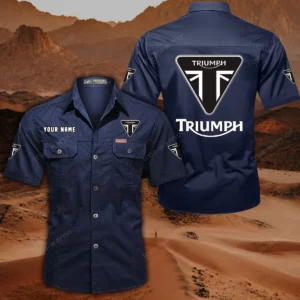Triumph Motorcycles Hemd mit kurzen Ärmeln, All-Over-Print Kurzarmhemd CAR444052625862 - Dunkelblau