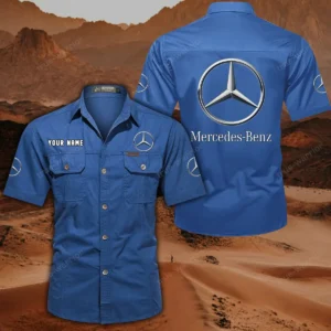 Mercedes Benz Hemd mit kurzen Ärmeln, All-Over-Print Kurzarmhemd CAR444052625867 - Cowboyblau