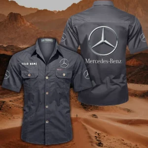 Mercedes Benz Hemd mit kurzen Ärmeln, All-Over-Print Kurzarmhemd CAR444052625867 - Grau
