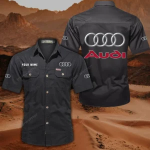 Audi Hemd mit kurzen Ärmeln, All-Over-Print Kurzarmhemd CAR444052625868 - Schwarz
