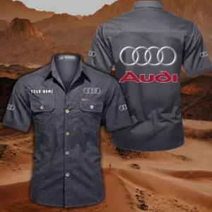 Audi Hemd mit kurzen Ärmeln, All-Over-Print Kurzarmhemd CAR444052625868 - Grau