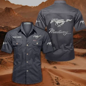 Ford Mustang Hemd mit kurzen Ärmeln, All-Over-Print Kurzarmhemd CAR444052625869 - Grau
