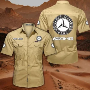 Mercedes AMG Hemd mit kurzen Ärmeln, All-Over-Print Kurzarmhemd CAR444052625874 - Khaki