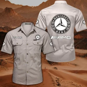 Mercedes AMG Hemd mit kurzen Ärmeln, All-Over-Print Kurzarmhemd CAR444052625874 - Beige