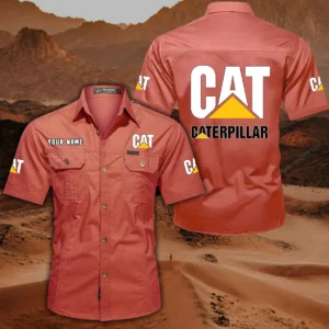 Caterpillar Inc Hemd mit kurzen Ärmeln, All-Over-Print Kurzarmhemd CAR444052625883 - Rot