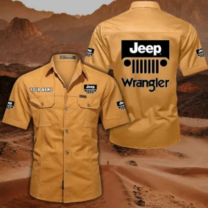 Jeep Wrangler Hemd mit kurzen Ärmeln, All-Over-Print Kurzarmhemd CAR444052625896 - Gelb-Orange