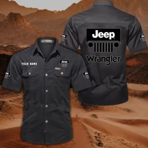 Jeep Wrangler Hemd mit kurzen Ärmeln, All-Over-Print Kurzarmhemd CAR444052625896 - Schwarz