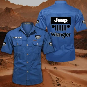 Jeep Wrangler Hemd mit kurzen Ärmeln, All-Over-Print Kurzarmhemd CAR444052625896 - Cowboyblau