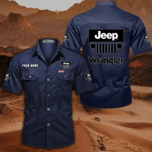 Jeep Wrangler Hemd mit kurzen Ärmeln, All-Over-Print Kurzarmhemd CAR444052625896 - Dunkelblau