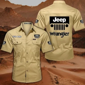 Jeep Wrangler Hemd mit kurzen Ärmeln, All-Over-Print Kurzarmhemd CAR444052625896 - Khaki