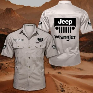 Jeep Wrangler Hemd mit kurzen Ärmeln, All-Over-Print Kurzarmhemd CAR444052625896 - Cremeweiß