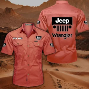Jeep Wrangler Hemd mit kurzen Ärmeln, All-Over-Print Kurzarmhemd CAR444052625896 - Rot