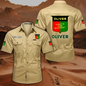 Oliver Tractor Hemd mit kurzen Ärmeln, All-Over-Print Kurzarmhemd CAR444052625915 - Khaki