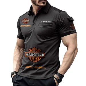 Harley Davidson Poloshirt mit Tasche, All Over Print Pololshirt für Männer Harley Davidson Fan CAR450051325334 - Schwarz