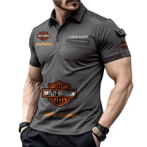 Harley Davidson Poloshirt mit Tasche, All Over Print Pololshirt für Männer Harley Davidson Fan CAR450051325334 - Grau