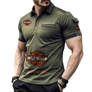 Harley Davidson Poloshirt mit Tasche, All Over Print Pololshirt für Männer Harley Davidson Fan CAR450051325334 - Grün