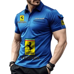Ferrari Poloshirt mit Tasche, All Over Print Pololshirt für Männer Ferrari Fan CAR450051325335 - Blau