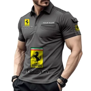 Ferrari Poloshirt mit Tasche, All Over Print Pololshirt für Männer Ferrari Fan CAR450051325335 - Grau