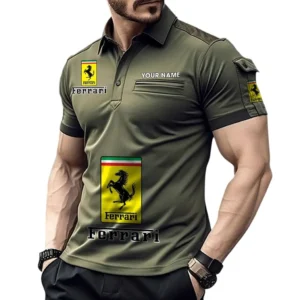 Ferrari Poloshirt mit Tasche, All Over Print Pololshirt für Männer Ferrari Fan CAR450051325335 - Grün