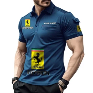 Ferrari Poloshirt mit Tasche, All Over Print Pololshirt für Männer Ferrari Fan CAR450051325335 - Marineblau