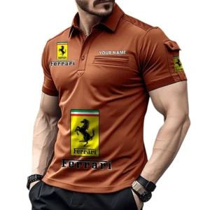Ferrari Poloshirt mit Tasche, All Over Print Pololshirt für Männer Ferrari Fan CAR450051325335 - Orange
