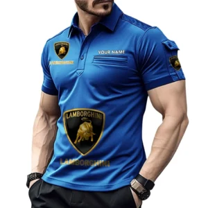 Lamborghini Poloshirt mit Tasche, All Over Print Pololshirt für Männer Lamborghini Fan CAR450051325337 - Blau