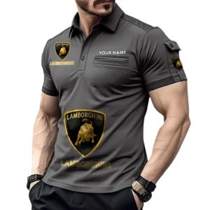 Lamborghini Poloshirt mit Tasche, All Over Print Pololshirt für Männer Lamborghini Fan CAR450051325337 - Grau