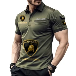 Lamborghini Poloshirt mit Tasche, All Over Print Pololshirt für Männer Lamborghini Fan CAR450051325337 - Grün